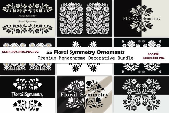 55 Floral Symmetry Ornaments Bundle: Premium Graphics for Digital Sellers