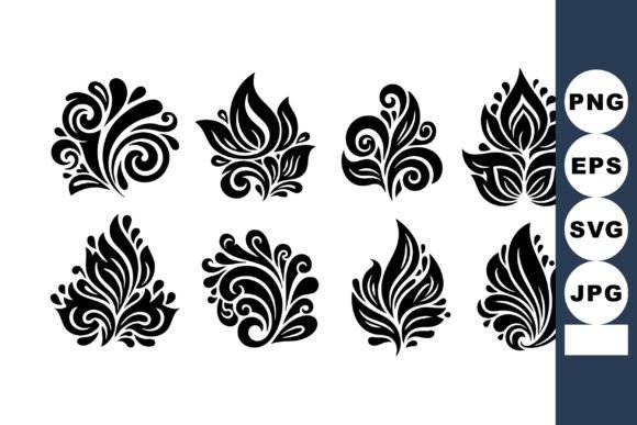 Abstract Black Ornamental Floral Vector for Graphics and Illustrations