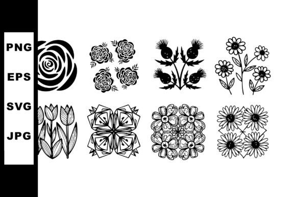 Black and White Floral Vector Set with R Graphics & Illustrations