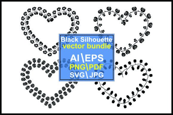 Black Floral Heart Shaped Borders for Graphics and Illustrations