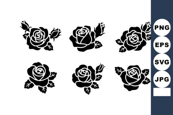 Black Rose Floral Silhouettes Vector Set for Graphics and Illustrations