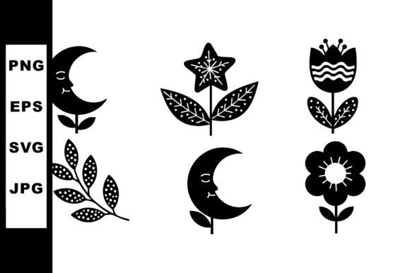 Black Silhouette Floral and Moon Vector Graphics & Illustrations Review