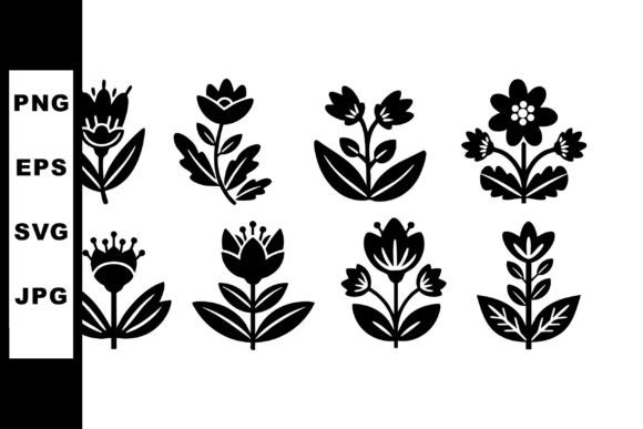 Black Silhouette Floral Vector Set of Ei Graphics and Illustrations