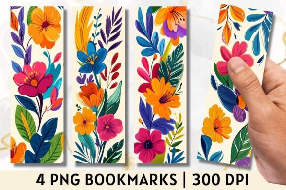 Colorful Floral Pattern Bookmarks Bundle: Graphics & Illustrations for Local Brands