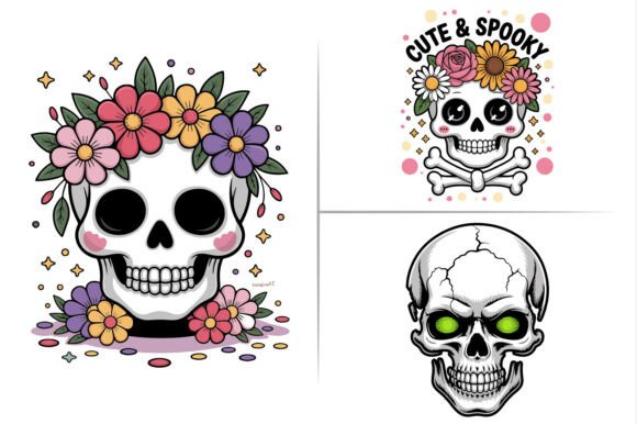 Cute Skull Floral Colorful Vector Design Graphics & Illustrations
