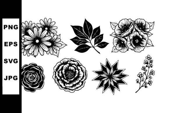 Detailed Black and White Floral Vector S: Premium Graphics for Illustrations