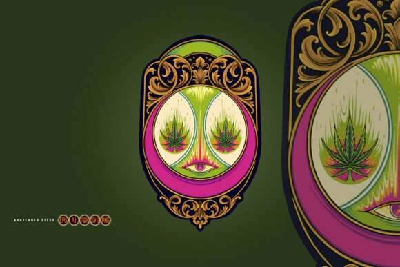 Detailed Cannabis Logo Floral Element for Graphics & Illustrations