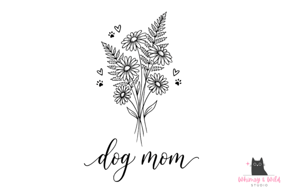 Dog Mom Floral Paw Line Art Review
