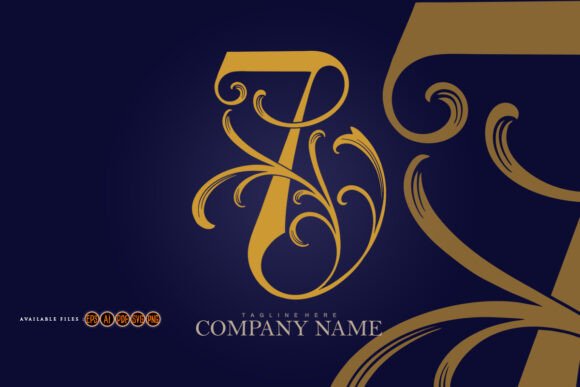 Elegant Floral Gold 7 Monogram Logo for Graphics and Illustrations