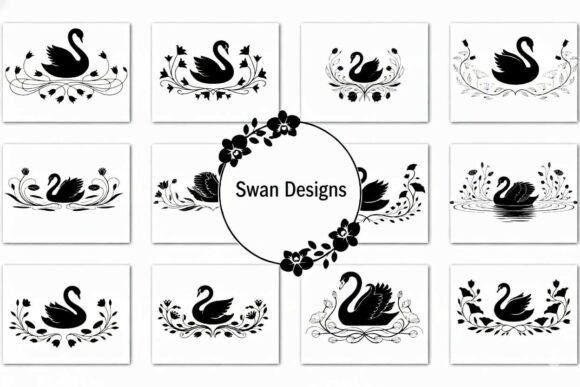 Elegant Swan Floral Silhouette Graphics for Illustrations
