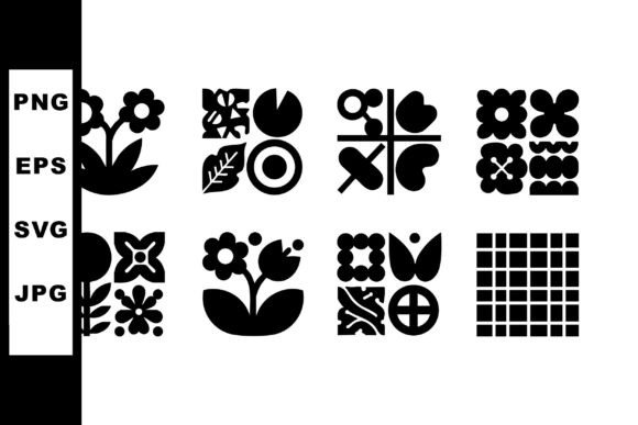 Floral and Geometric Black Silhouette Ic Graphics for Illustrations