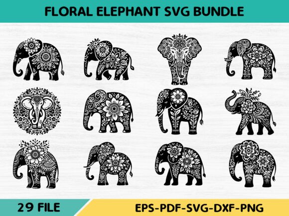 Floral Elephant Svg Bundle: Graphics for Editorial & Illustrations