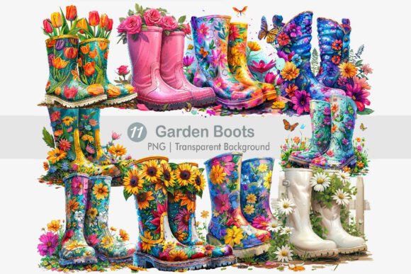 Floral Garden Boots Clipart PNG Bundle: Graphics & Illustrations Review