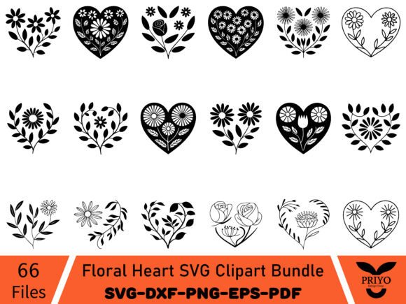 Floral Heart SVG Clipart Bundle: Graphics & Illustrations for Crafters