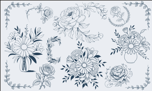 Floral Line Art Flowers and Leaves Svg Graphics Review