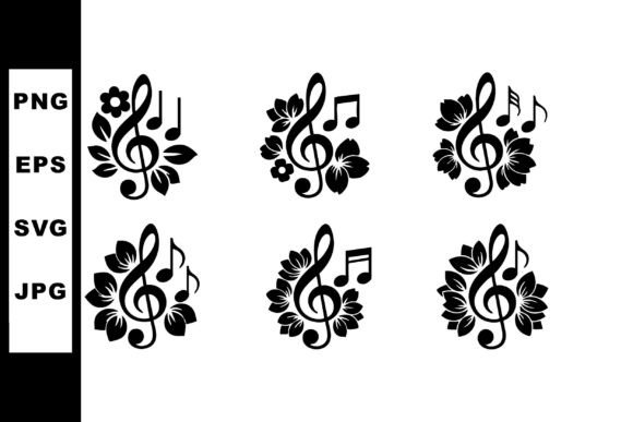 Floral Music Notes Vector Icons for Graphics and Illustrations
