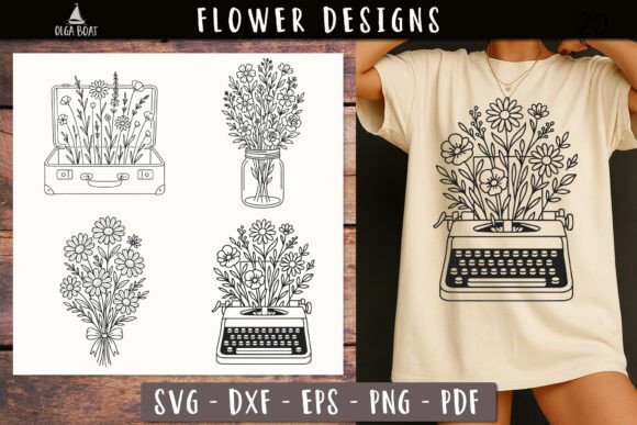 Floral Typewriter Suitcase SVG Vintage Graphics Review
