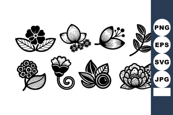 Hand-drawn Black and White Floral Vector Graphics