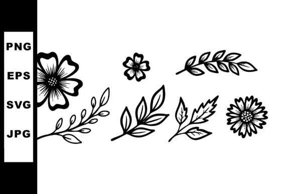 Hand-drawn Black Floral Elements with Le Graphics and Illustrations