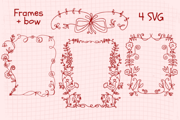 Hand Drawn Floral Line Art SVG Frames for Graphics & Illustrations