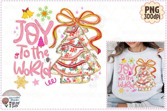 Joy to the World Christmas Bow Floral Graphics and Illustrations