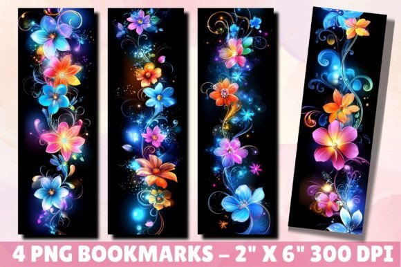 Neon Boho Floral Bookmark Design PNG Review