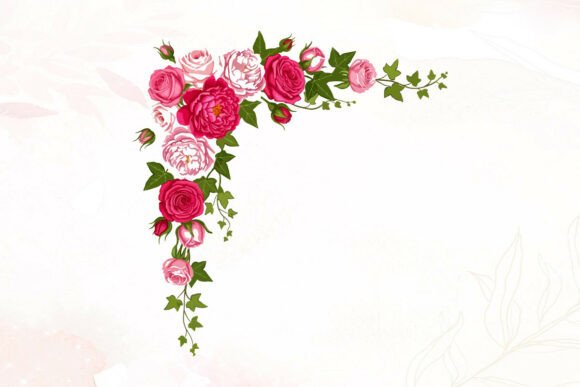 Pink Roses and Ivy Floral Corner Graphics for Illustrations