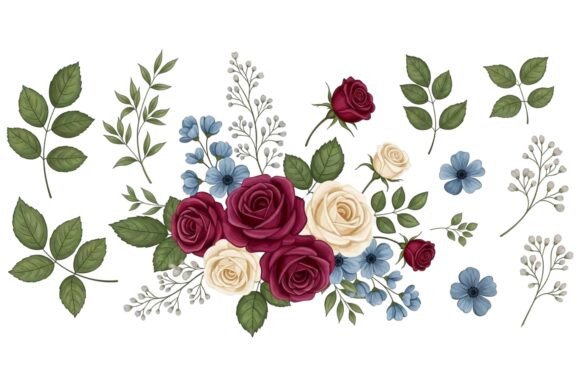 Red Cream Rose Floral Collection: A Graphics and Illustrations Review
