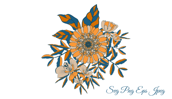 Vintage Floral Bouquet in Warm Tones: Graphics & Illustrations